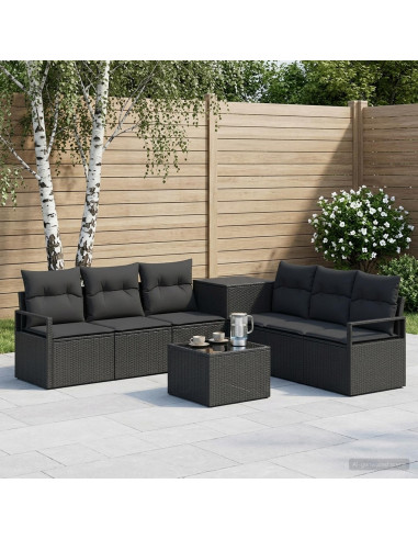 Set di divani 8 pz Nero Rattan sintetico e Acciaio