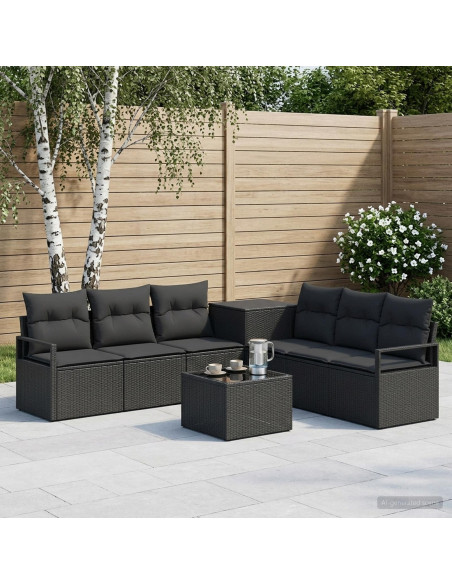 Set di divani 8 pz Nero Rattan sintetico e Acciaio