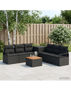 Set di divani 8 pz Nero Rattan sintetico e Acciaio
