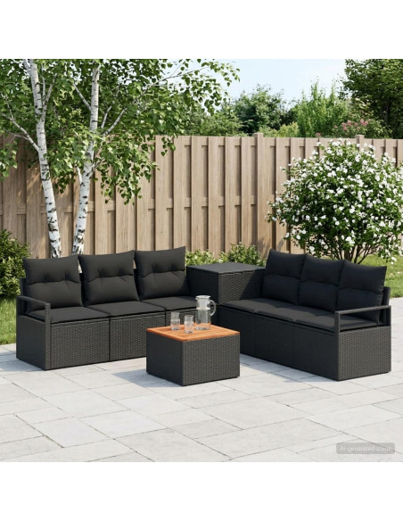 Set di divani 8 pz Nero Rattan sintetico e Acciaio