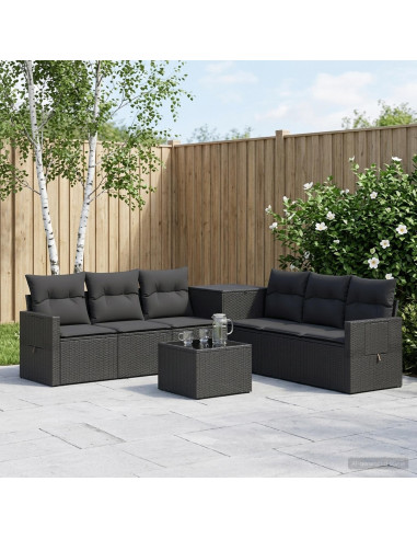 Set di divani 8 pz Nero Rattan sintetico e Acciaio