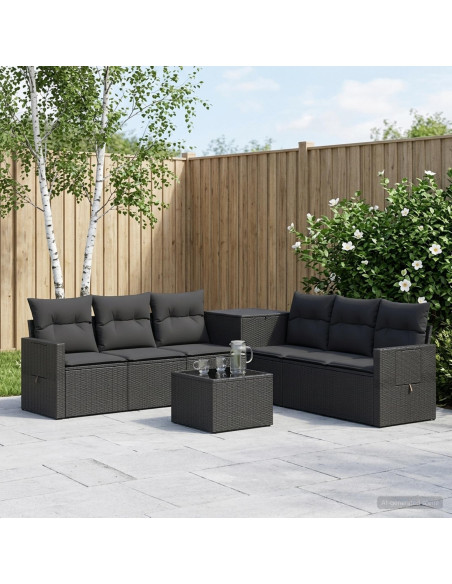 Set di divani 8 pz Nero Rattan sintetico e Acciaio