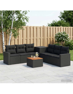 Set di divani 8 pz Nero Rattan sintetico e Acciaio