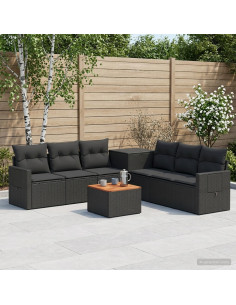Set di divani 8 pz Nero Rattan sintetico e Acciaio