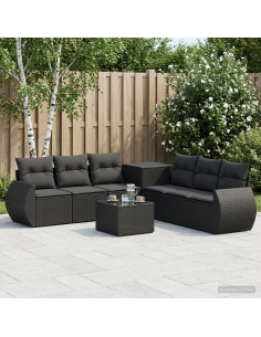 Set di divani 8 pz Nero Rattan sintetico e Acciaio