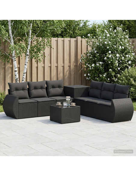 Set di divani 8 pz Nero Rattan sintetico e Acciaio
