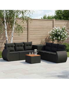 Set di divani 8 pz Nero Rattan sintetico e Acciaio