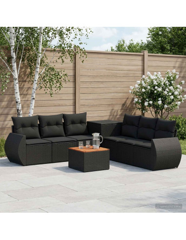 Set di divani 8 pz Nero Rattan sintetico e Acciaio