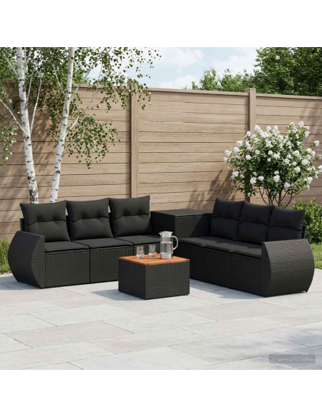 Set di divani 8 pz Nero Rattan sintetico e Acciaio