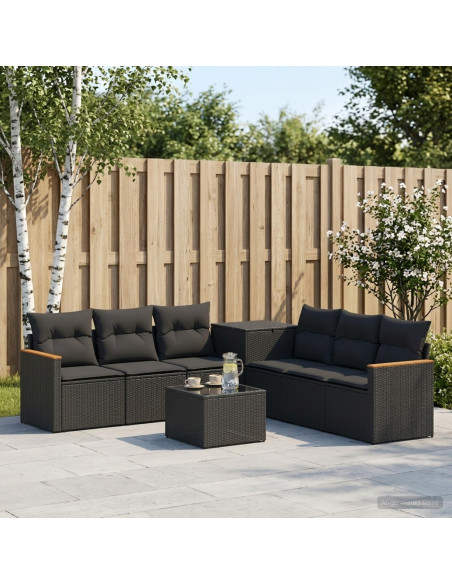 Set di divani 8 pz Nero Rattan sintetico e Acciaio