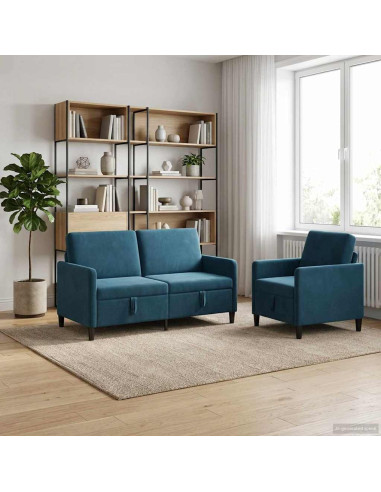 Set di Divani con Storage 2 pz Blu Poliestere