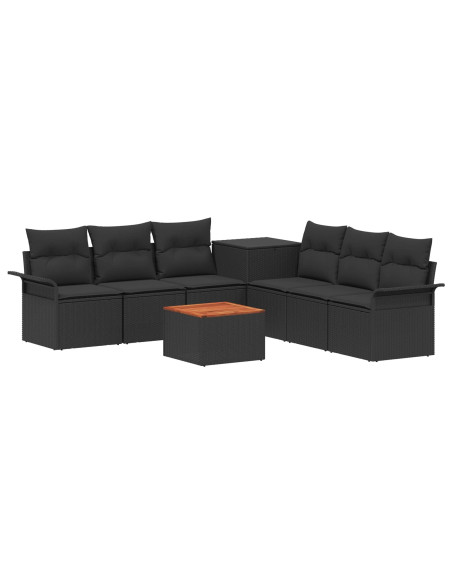 Set di divani 8 pz Nero Rattan sintetico e Acciaio