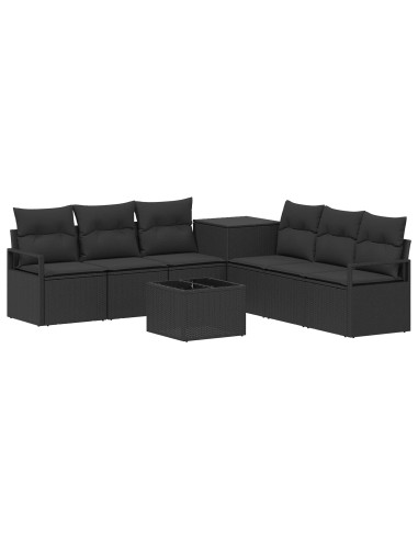 Set di divani 8 pz Nero Rattan sintetico e Acciaio
