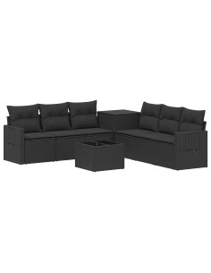 Set di divani 8 pz Nero Rattan sintetico e Acciaio 2