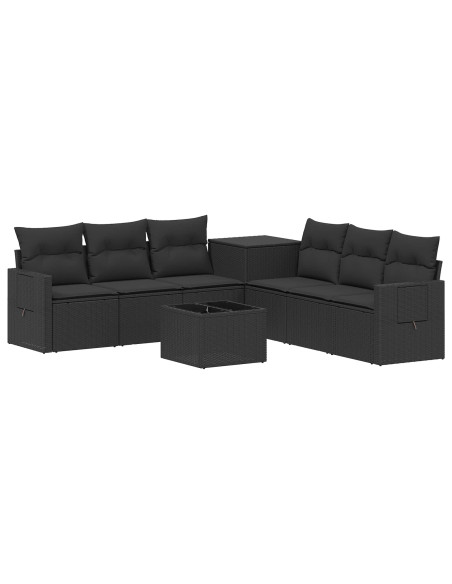 Set di divani 8 pz Nero Rattan sintetico e Acciaio