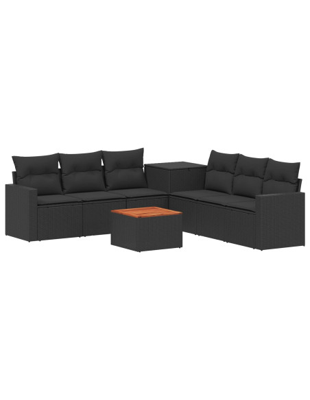 Set di divani 8 pz Nero Rattan sintetico e Acciaio