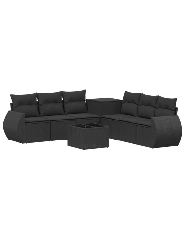 Set di divani 8 pz Nero Rattan sintetico e Acciaio