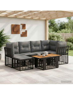 Set Divano da Giardino 7 pz Nero e Grigio scuro polyrattan
