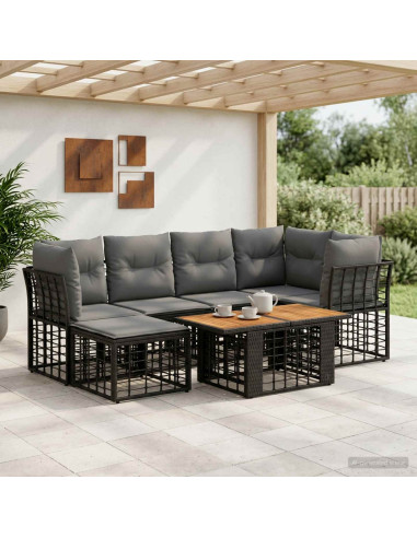 Set Divano da Giardino 7 pz Nero e Grigio scuro polyrattan