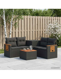 Set di divani 6 pz Nero Rattan sintetico e Acciaio