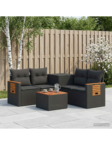 Set di divani 6 pz Nero Rattan sintetico e Acciaio