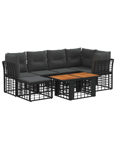 Set Divano da Giardino 7 pz Nero e Grigio scuro polyrattan