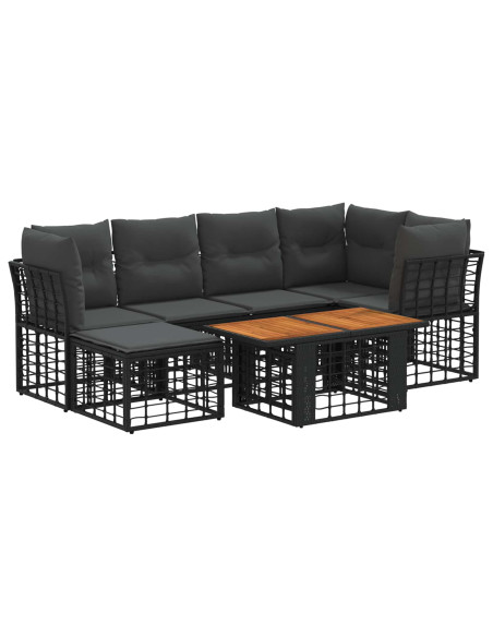 Set Divano da Giardino 7 pz Nero e Grigio scuro polyrattan