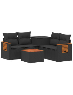 Set di divani 6 pz Nero Rattan sintetico e Acciaio 2