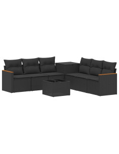 Set di divani 8 pz Nero Rattan sintetico e Acciaio 2