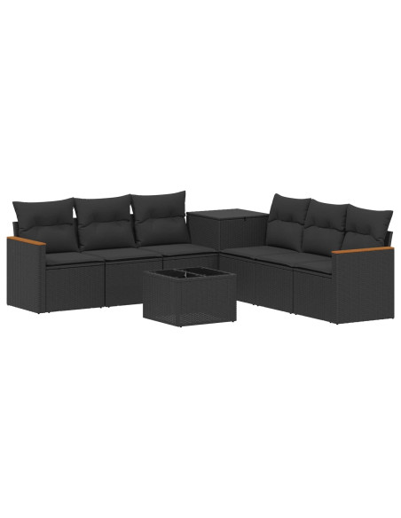 Set di divani 8 pz Nero Rattan sintetico e Acciaio