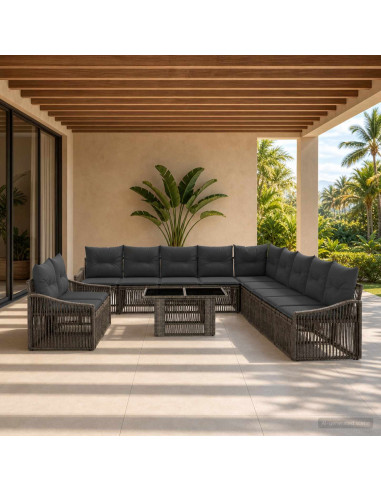 Set Divano da Giardino 12 pz Grigio e Grigio Scuro polyrattan