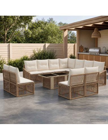 Set Divano da Giardino 12 pz Beige e Bianco Crema polyrattan