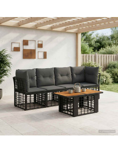 Set Divano da Giardino 5 pz Nero e Grigio scuro polyrattan