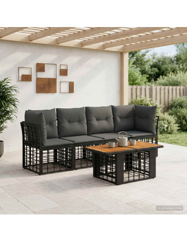 Set Divano da Giardino 5 pz Nero e Grigio scuro polyrattan