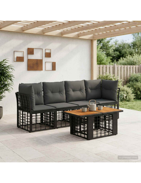Set Divano da Giardino 5 pz Nero e Grigio scuro polyrattan