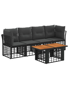 Set Divano da Giardino 5 pz Nero e Grigio scuro polyrattan 2