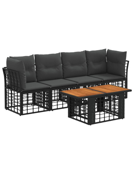 Set Divano da Giardino 5 pz Nero e Grigio scuro polyrattan