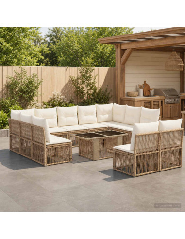 Set Divano da Giardino 12 pz Beige polyrattan