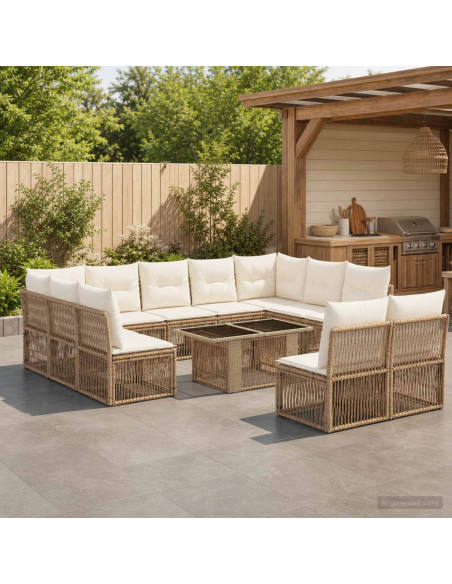 Set Divano da Giardino 12 pz Beige polyrattan