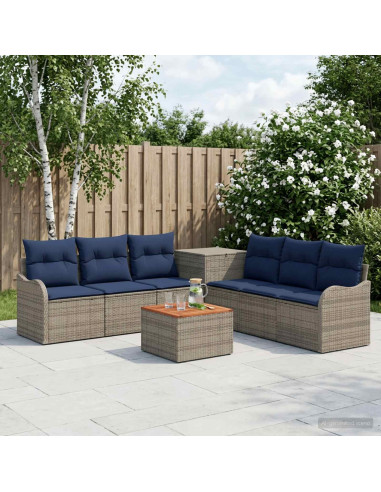 Set di divani 8 pz Grigio e Blu Navy Rattan sintetico e Acciaio