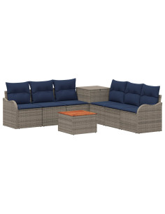Set di divani 8 pz Grigio e Blu Navy Rattan sintetico e Acciaio 2