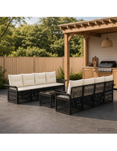 Set Divano da Giardino 9 pz Nero polyrattan