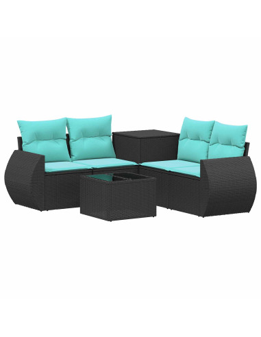 Set di divani 6 pz Nero e Blu Rattan sintetico e Acciaio
