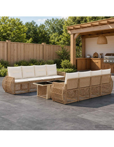 Set Divano da Giardino 9 pz Beige e Bianco Crema polyrattan