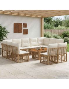 Set Divano da Giardino 12 pz Naturale e Bianco Crema polyrattan