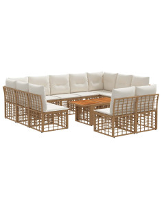 Set Divano da Giardino 12 pz Naturale e Bianco Crema polyrattan 2