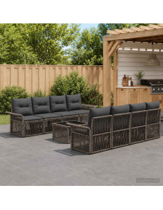Set Divano da Giardino 9 pz Grigio polyrattan