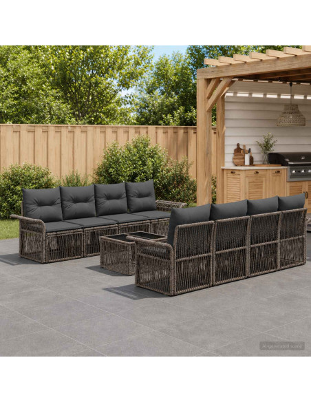 Set Divano da Giardino 9 pz Grigio polyrattan