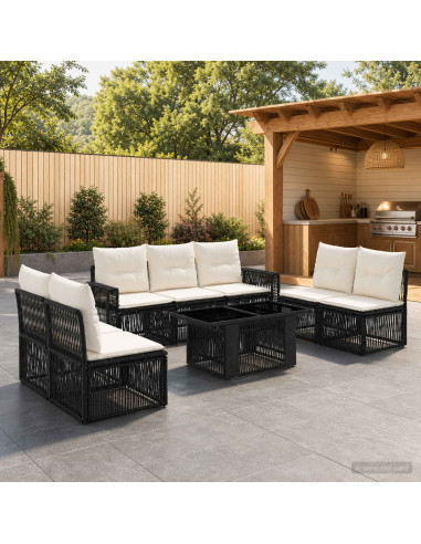 Set Divano da Giardino 8 pz Nero e Bianco Crema polyrattan