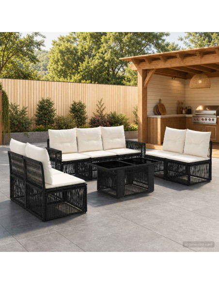 Set Divano da Giardino 8 pz Nero e Bianco Crema polyrattan